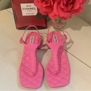 Pink Quilted Leather Block Heel Sandals by  Steve Madden